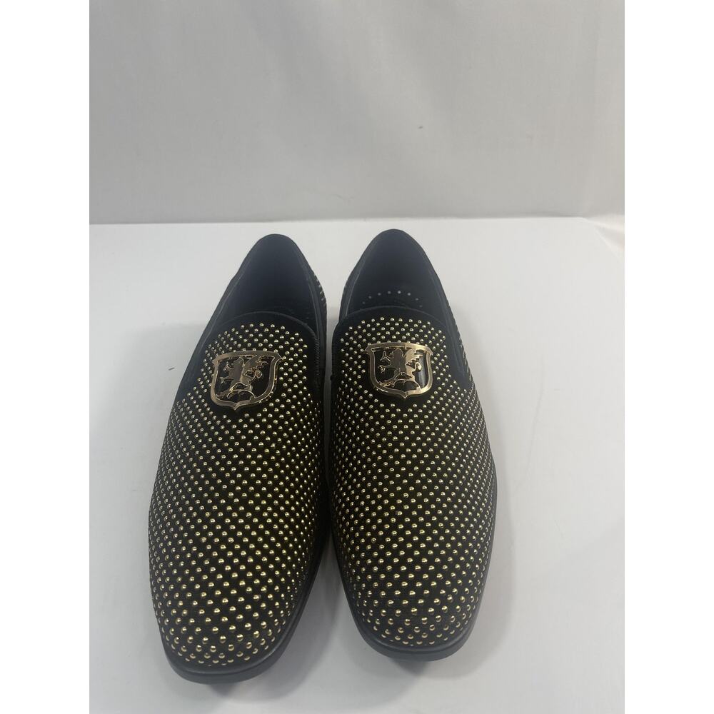 Stacy Adams Swagger Shoes Mens Size 7.5 Black Gold Dress Loafers Slip On New Box - Picture 7 of 13